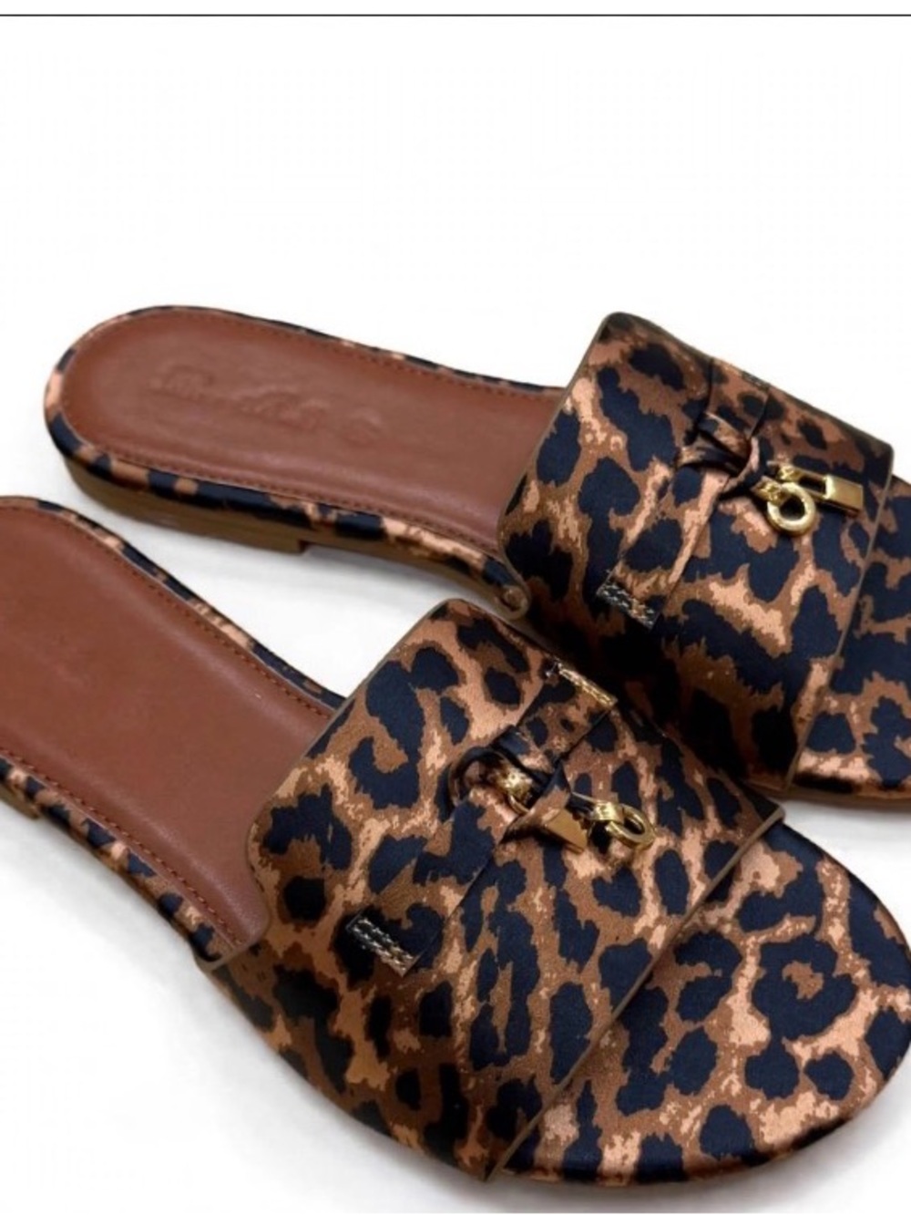 Leopard Print Slide Sandals - Brown/Black